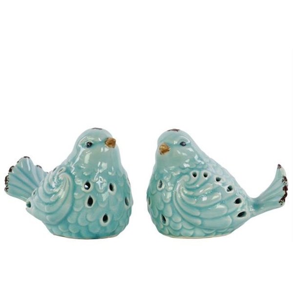 Urban Trends Collection Urban Trends Collection 12900-AST 4 Piece Porcelain Bird Figurine with Cutout Design - Distressed Gloss Sky Blue; Set of Two - 6.00 x 4.00 x 4.50 in. 12900-AST